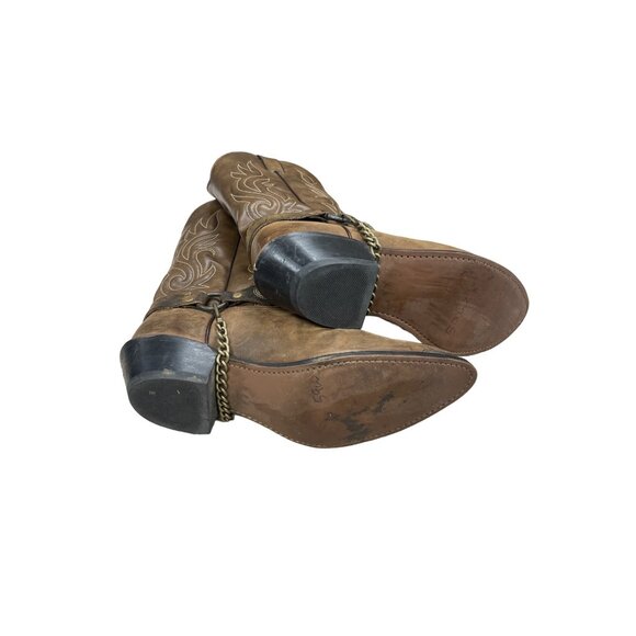 Western Men\'s Brown Cowboy Boots with Strap and Chain Size 8 SKU 1437 main image 5